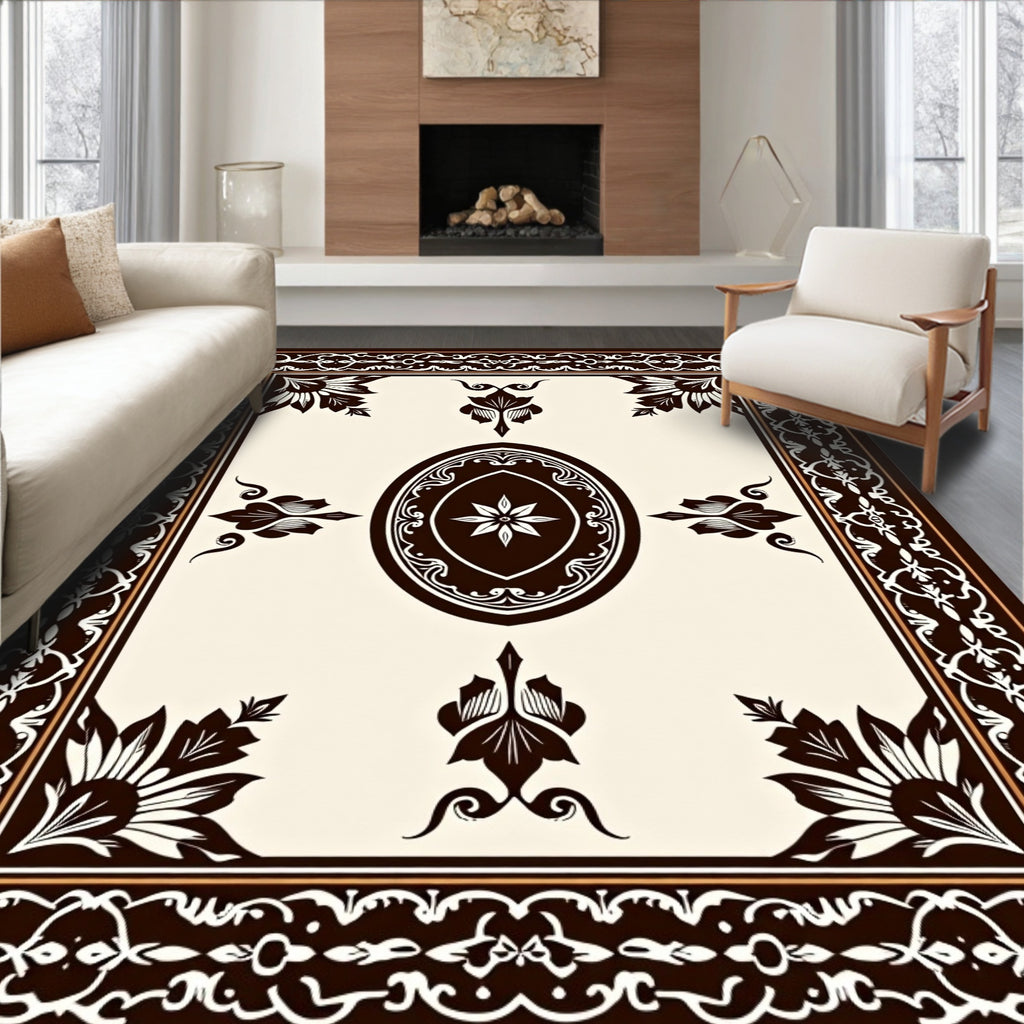 Dark Brown Antique Floral Medallion Rug
