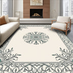 Elegant Teal Floral Medallion Border Rug