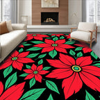 Crimson Poinsettia Garden Black Rug