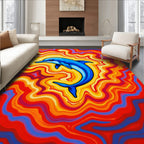 Vibrant Blue Dolphin Psychedelic Waves Rug