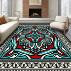 Bold Red Teal Medallion Symmetry Rug