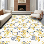 Ornate Golden Blue Scrollwork Rug