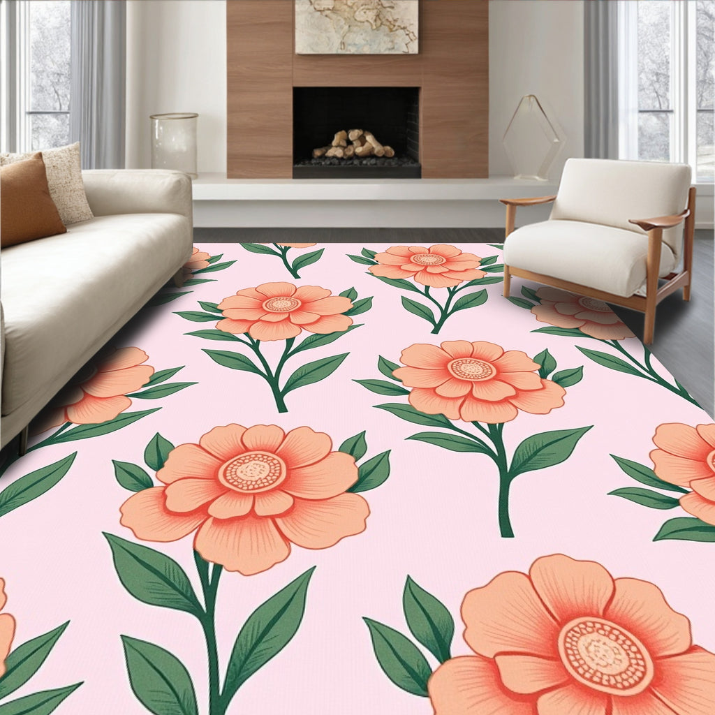 Coral Floral Stem Arrangement Rug