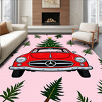 Red Vintage Car Christmas Tree Collection Rug