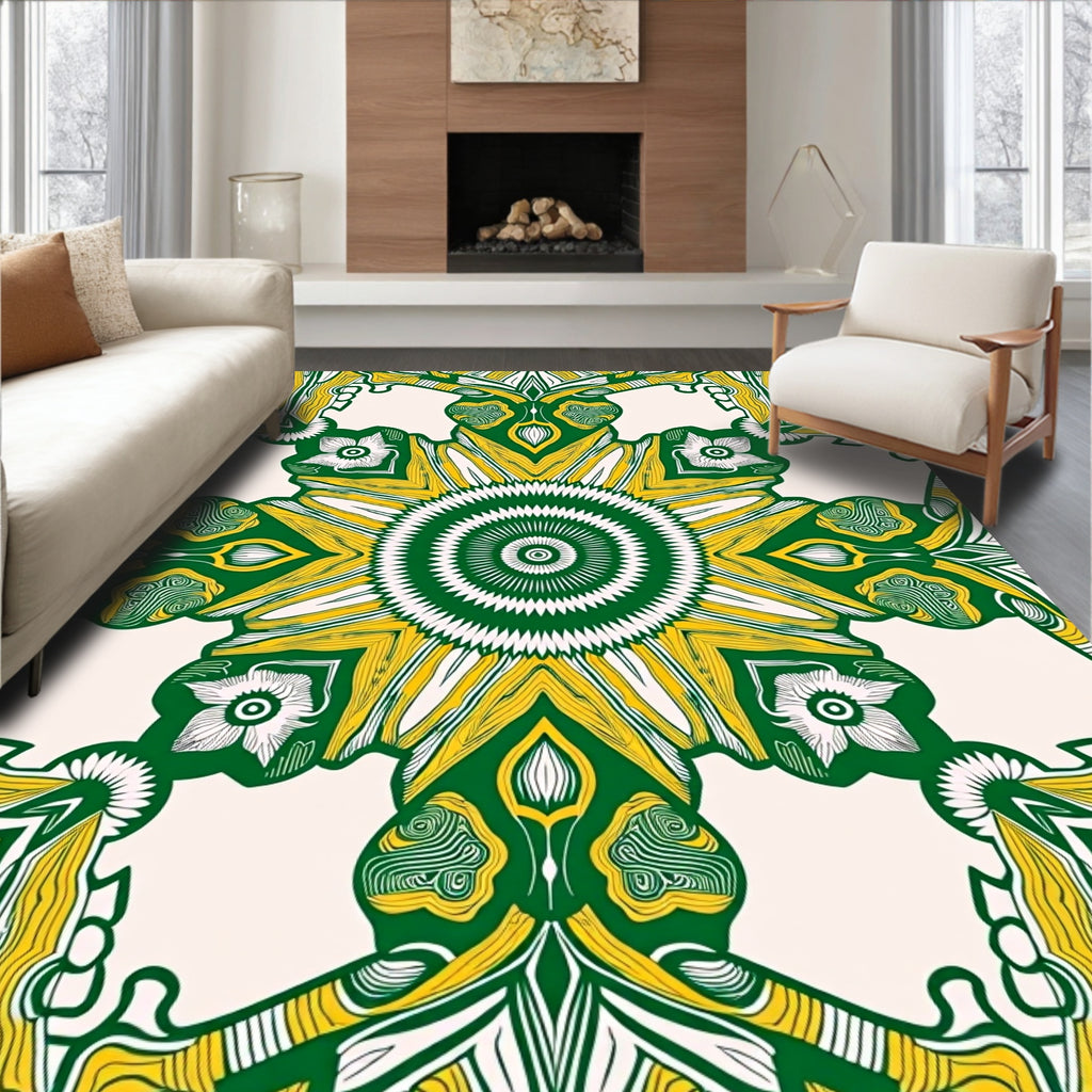 Emerald Gold Sunburst Symmetry Rug