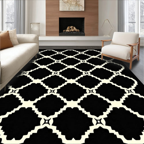 Black Cream Lattice Trellis Rug