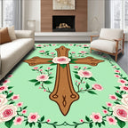 Rose Floral Cross with Wood Texture Rug