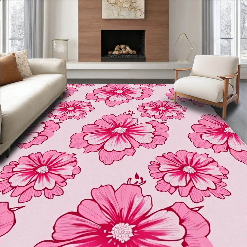 Pink Blooming Cosmos All Over Rug