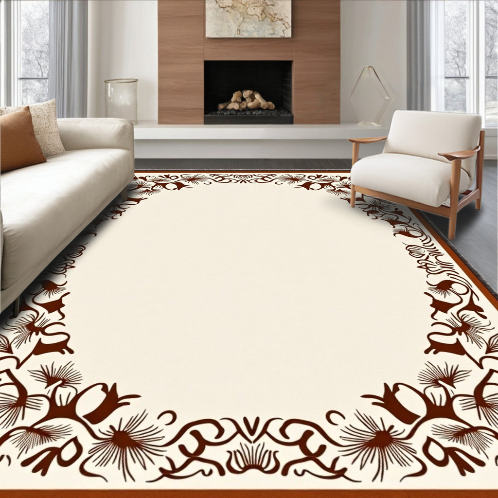 Brown Floral Vine Border Rug