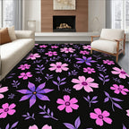Pink Purple Floral Branches Dark Background Rug