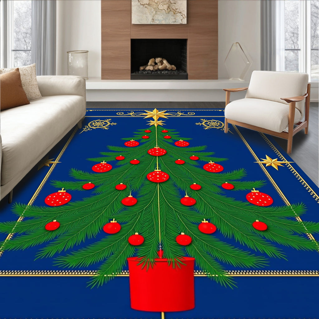 Golden Star Festive Pine Tree Rug