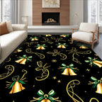 Golden Bells Green Ribbons Festive Occasion Rug