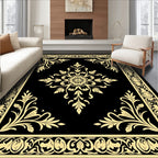 Golden Floral Medallion Black Lace Rug