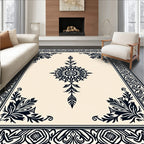 Black Floral Medallion Ivory Border Rug