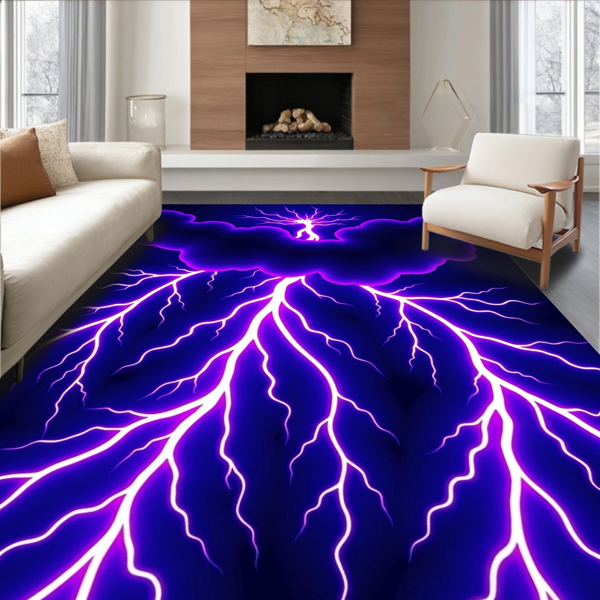 Electric Violet Lightening Storm Rug