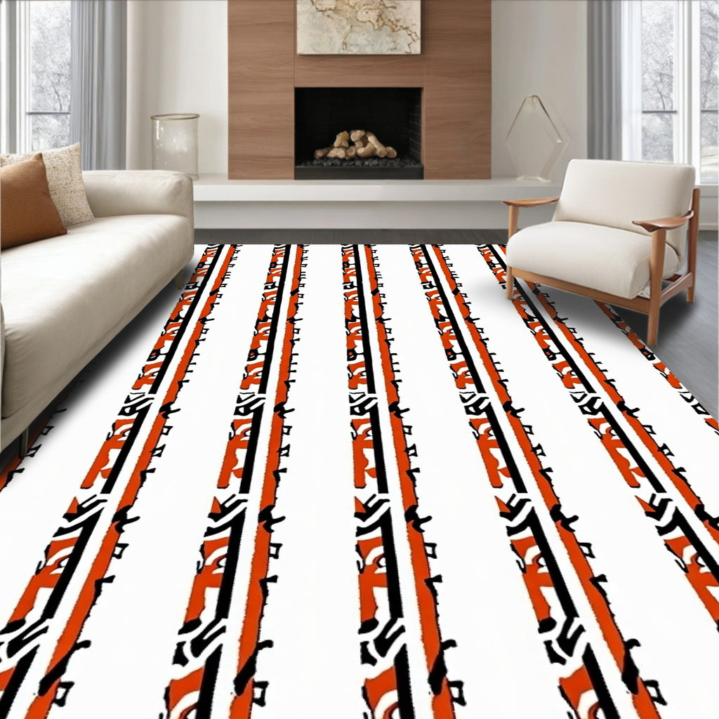 Bold Orange White Vertical Stripe Rug