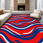 Crimson White Blue Wavy Stripes Rug