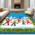 Winter Children Snow Village Garland Rug