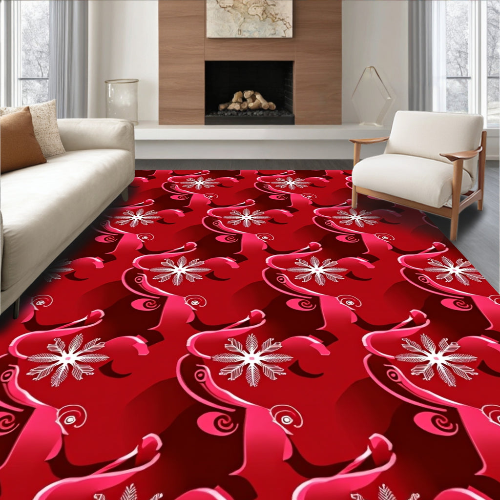 Crimson White Swirl Snowflake Repeating Rug