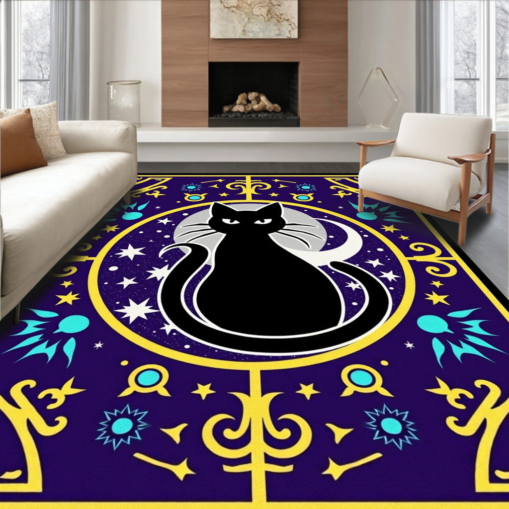 Mystical Black Cat Cosmic Night Rug