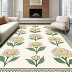Cream Yellow Floral Garden Border Rug