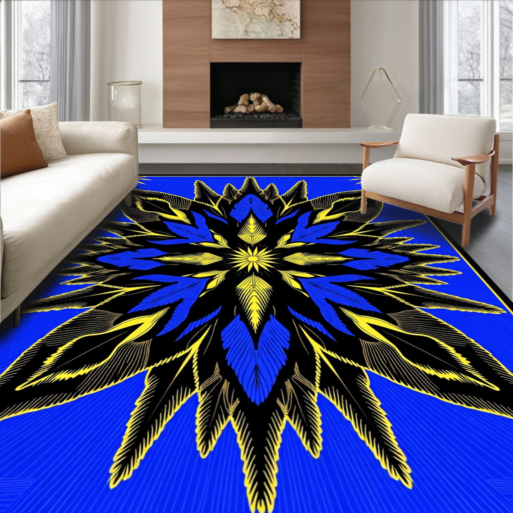 Bold Blue Yellow Layered Floral Rug