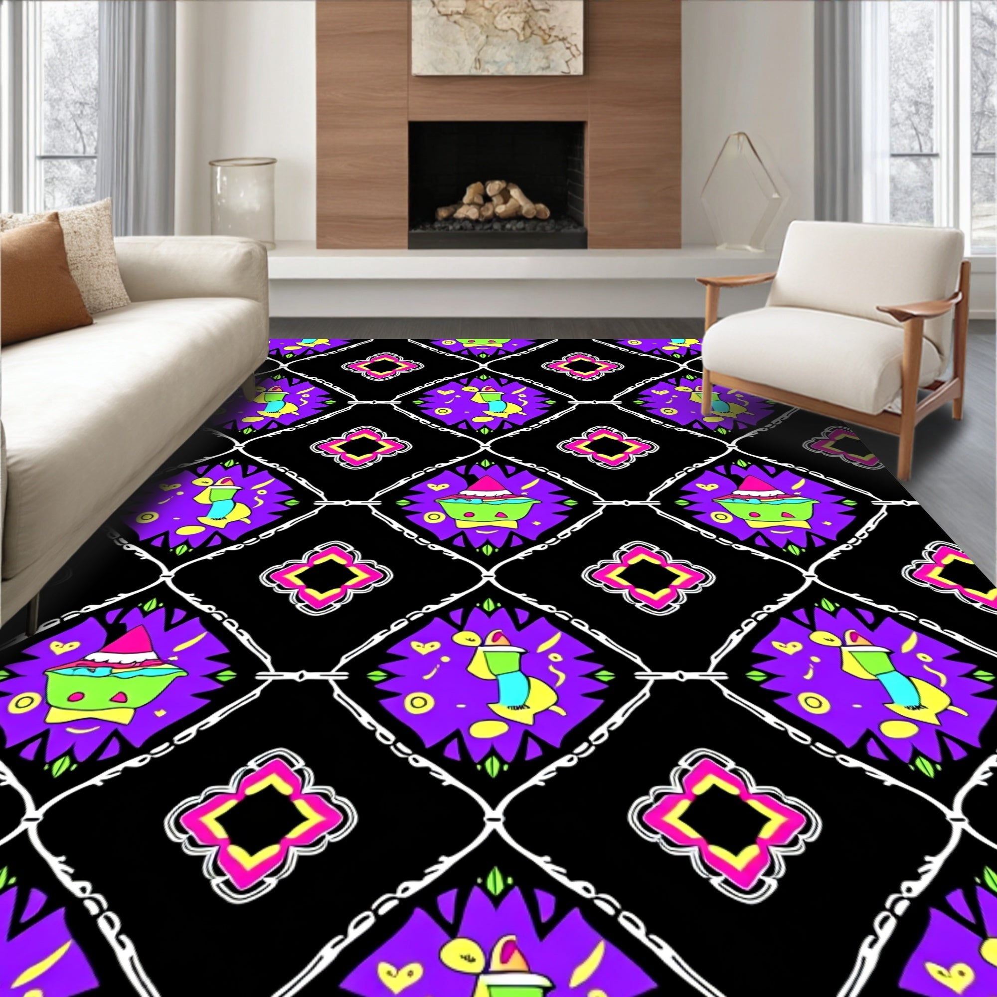 Vibrant Purple Whimsical Diamond Rug