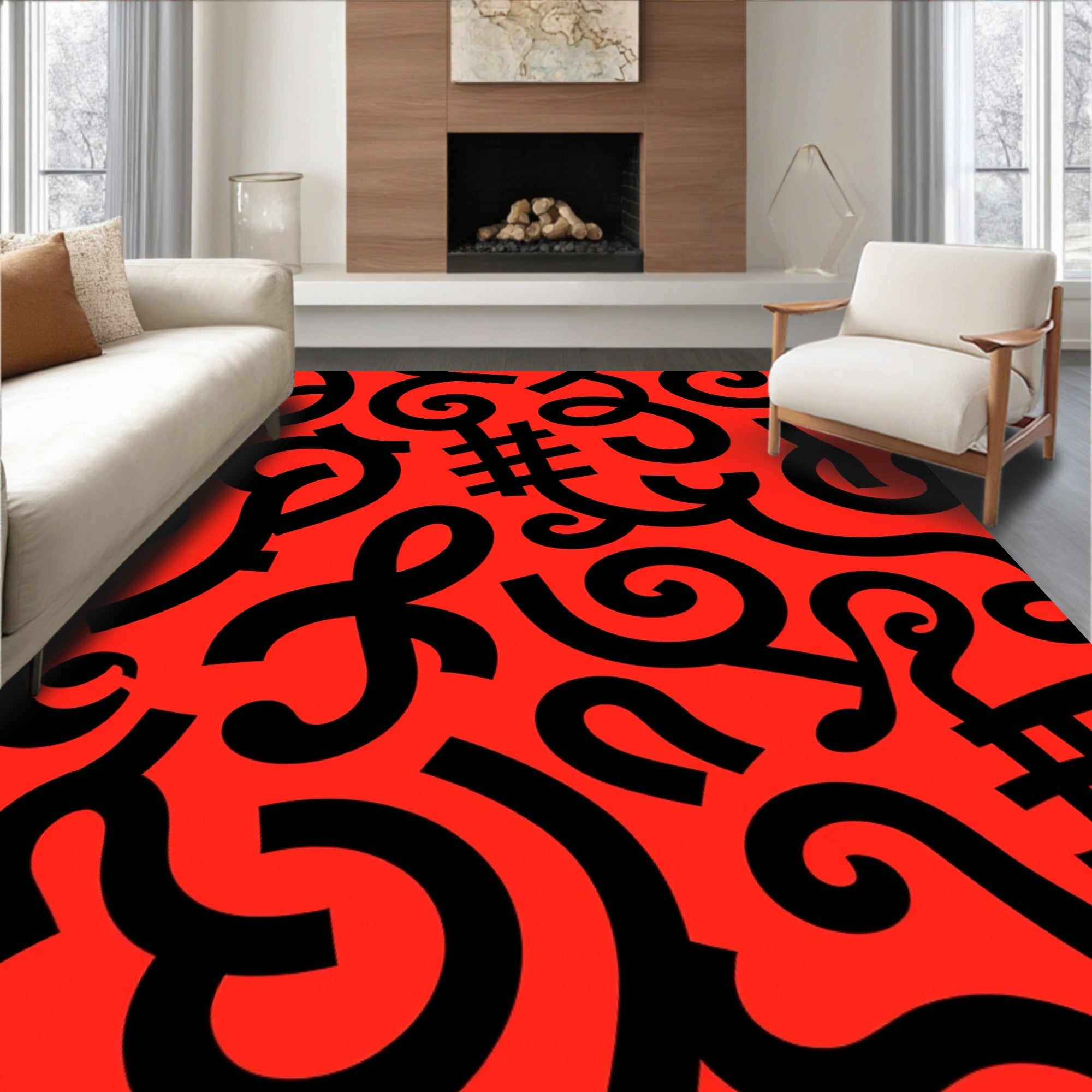 Bold Red Abstract Swirl Hash Rug