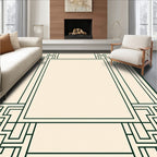 Cream Black Geometric Step Frame Rug