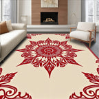 Crimson Floral Mandala Corner Frame Rug