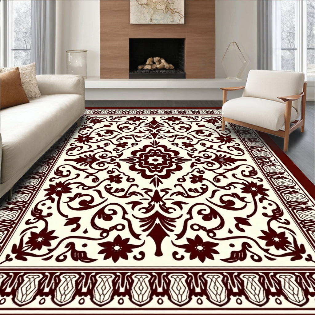 Crimson Classic Floral Vine Border Tapestry Rug