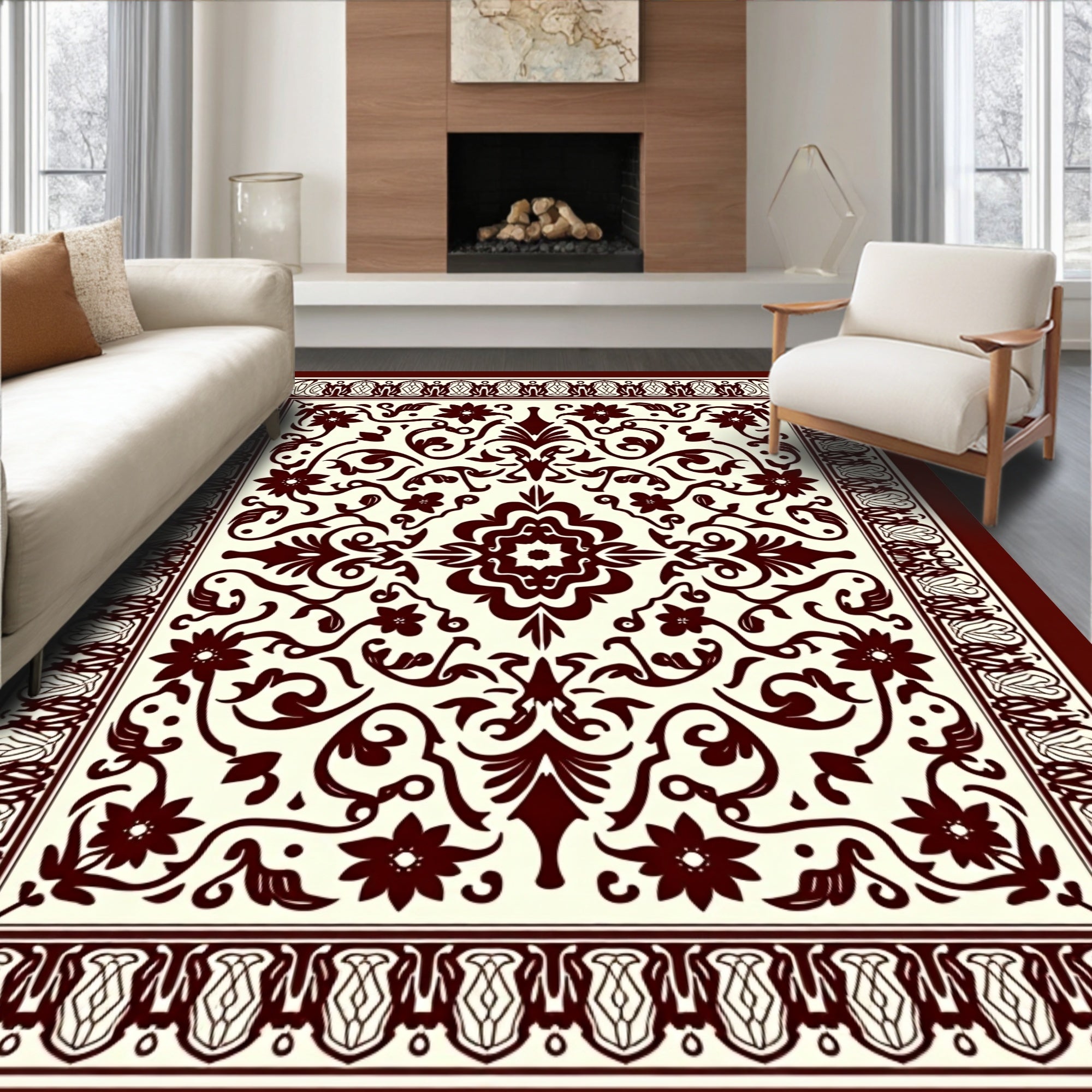 Crimson Classic Floral Vine Border Tapestry Rug