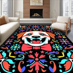 Joyful Dog With Floral Surroundings Rug