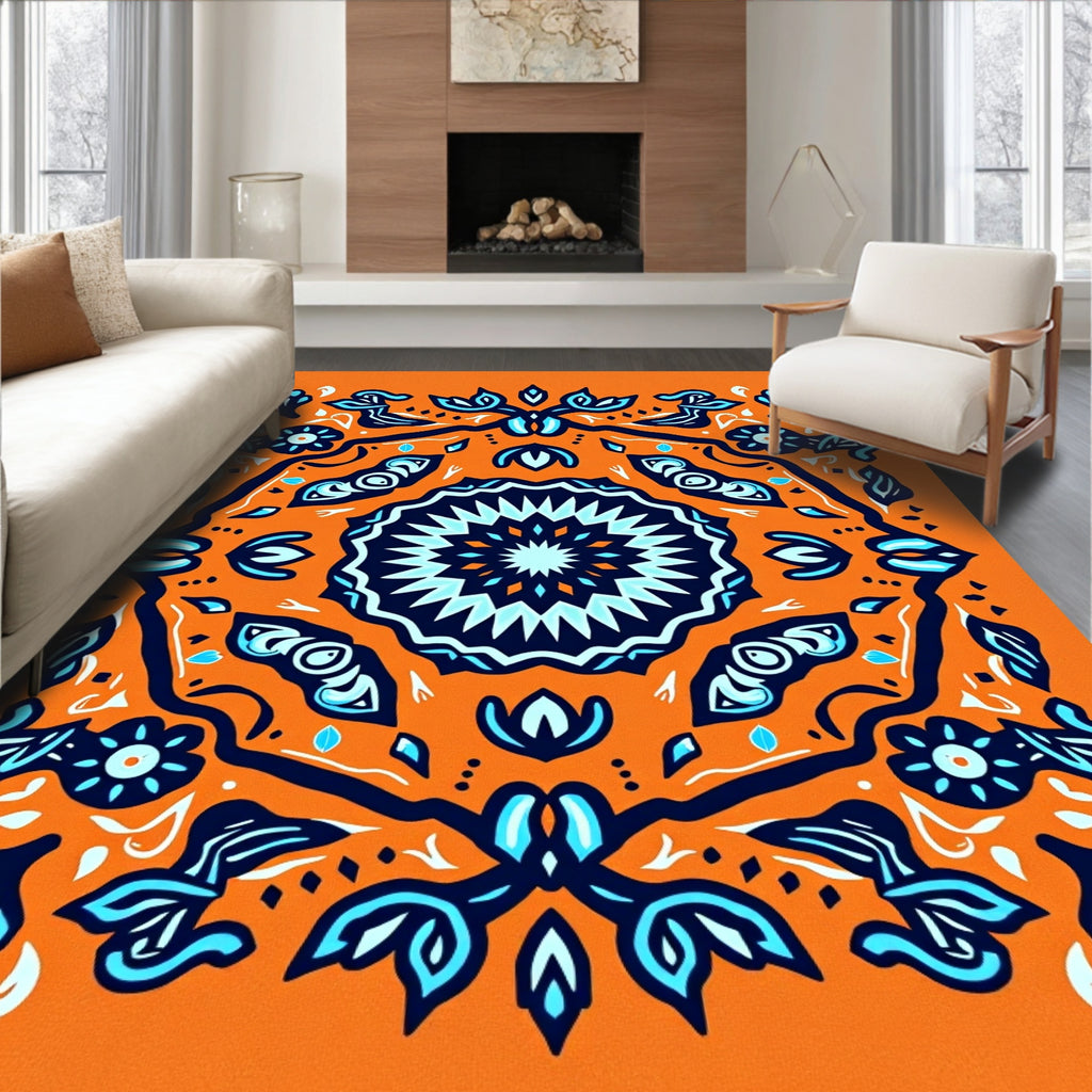 Bold Orange Sapphire Blossom Artwork Rug