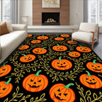 Halloween Orange Jack O Lantern Foliage Rug