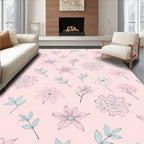 Blush Pink Floral Botanical Sketch Rug