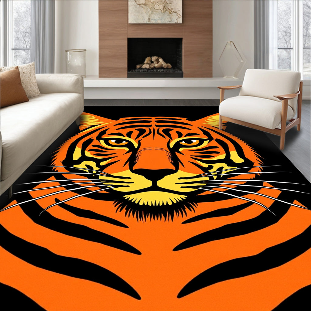 Bold Orange Tiger Face Portrait Rug