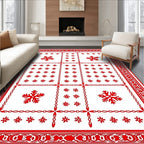 Red Snowflake Grid Border Rug