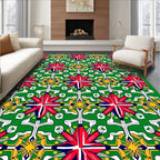 Vibrant Red Yellow Green Geometric Floral Rug