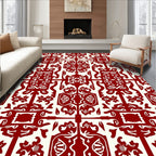 Crimson Ivory Symmetric Folk Art Rug