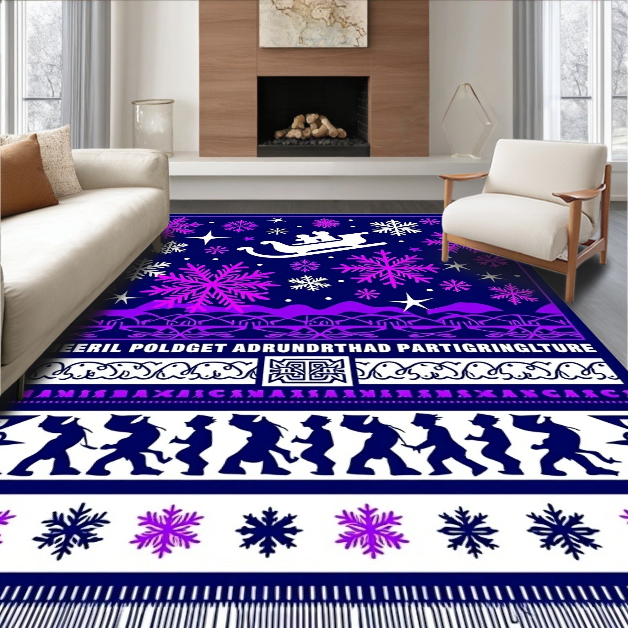 Midnight Blue Purple Snowflake Sleigh Ride Rug