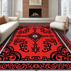 Crimson Black Abstract Symmetrical Ornament Rug