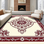 Deep Crimson Mandala Border Cream Rug