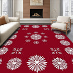 Crisp White Snowflake Scatter Red Rug
