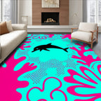 Black Dolphin Coral Reef Abstraction Rug