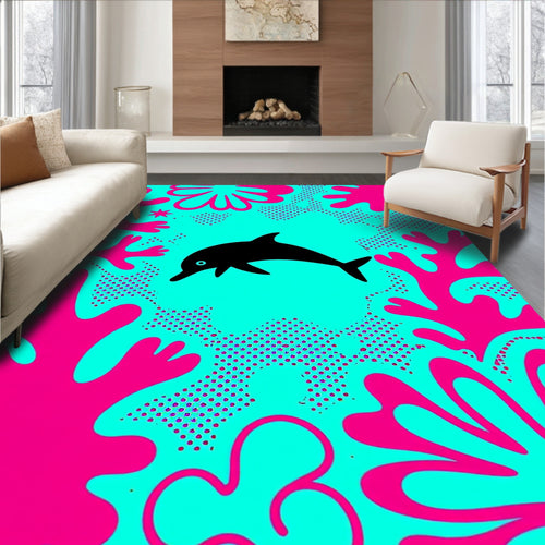 Black Dolphin Coral Reef Abstraction Rug