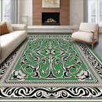 Emerald Green Floral Scroll Border Rug