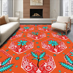 Orange Hexagonal Tropical Floral Rug
