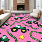 Green Tractors Pink Starry Field Rug