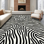 Bold Black White Zebra Swirl Rug